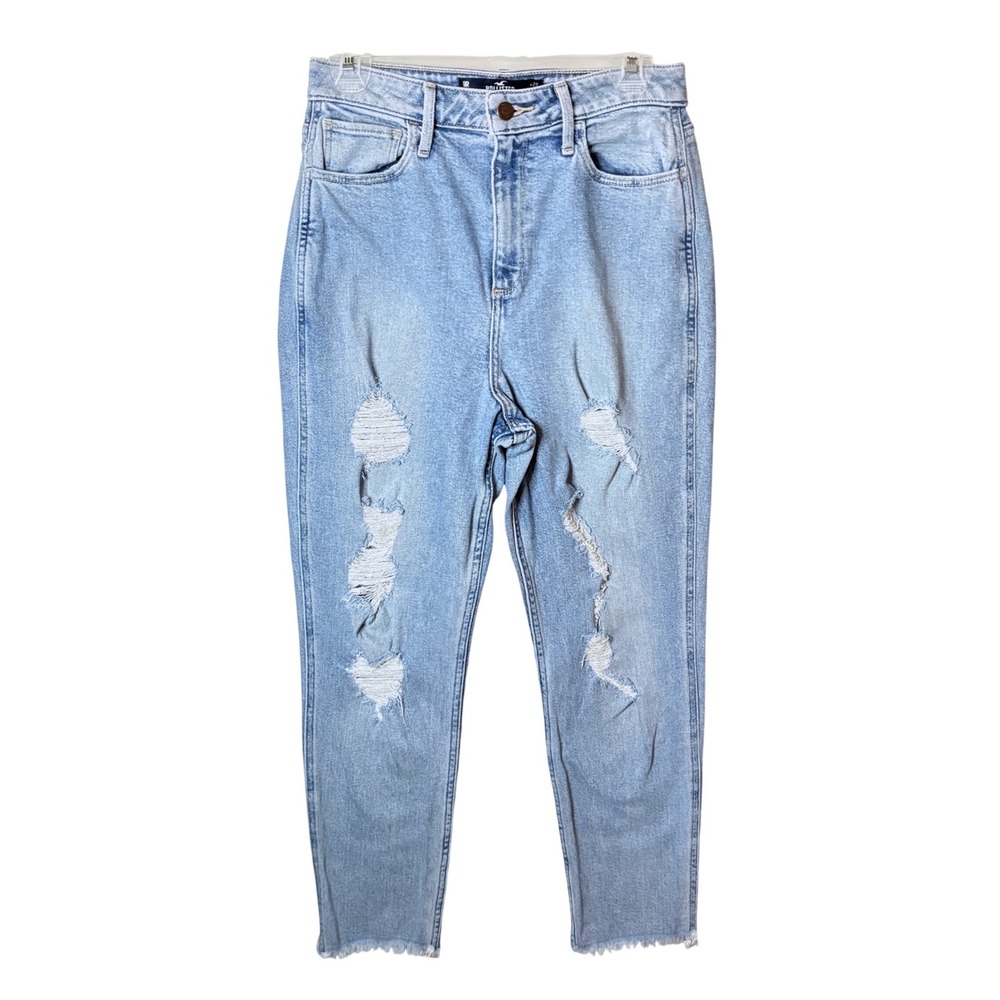 Hollister Curvy Mom Jeans Womens 28 Light Blue Distressed Grunge Streetwear